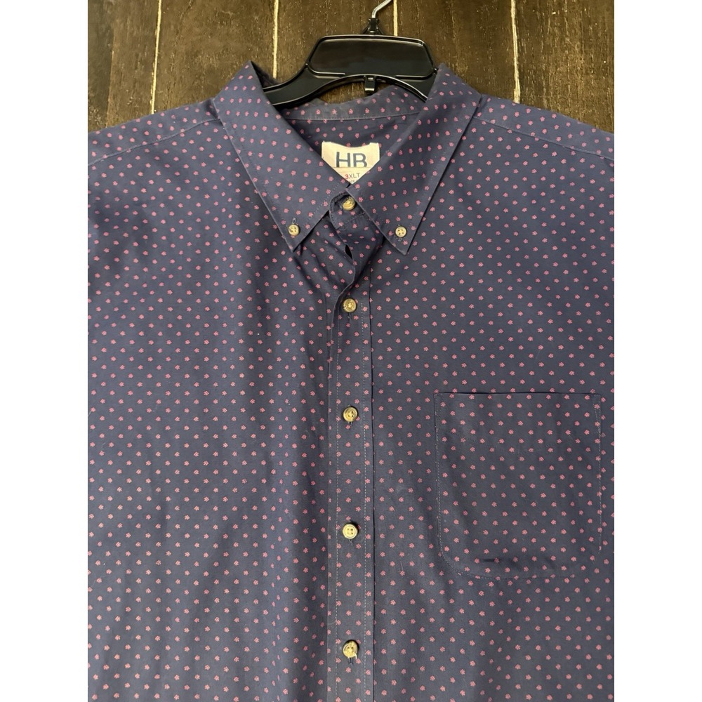 Harbor Bay 3XLT Shirt Navy Pink Micro Print Button Down Big Tall Short Sleeve